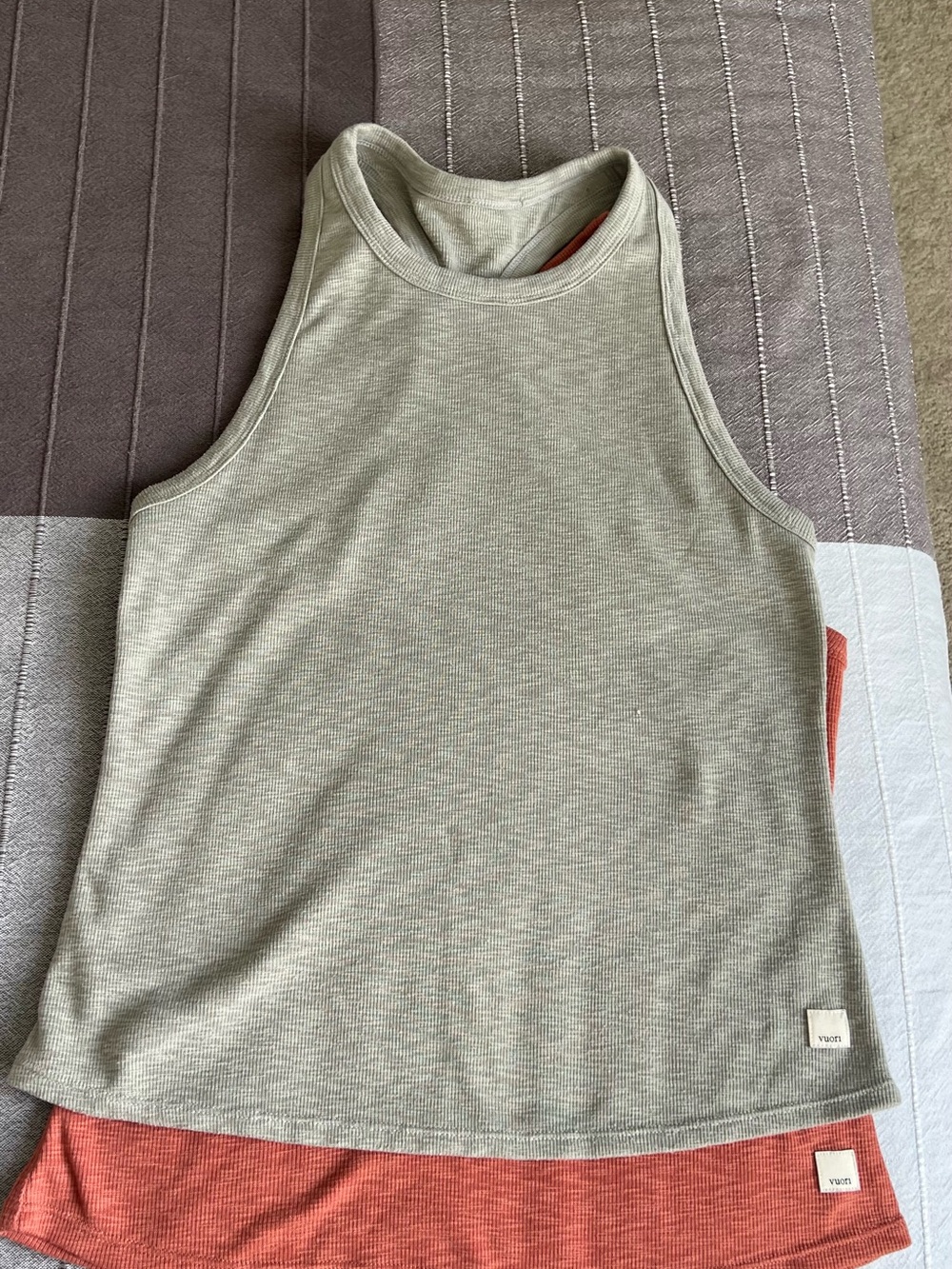 Vuori Women's Ribbed Tank Top in Sage with Rust Layer